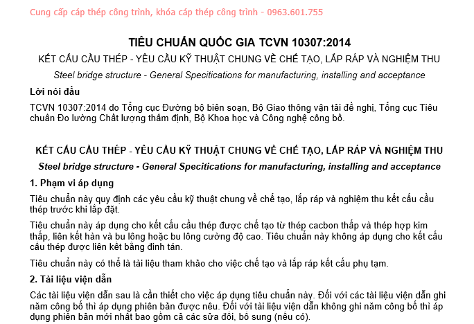 Tiêu chuẩn Kết Cấu Cầu Thép TCVN 10307:2014